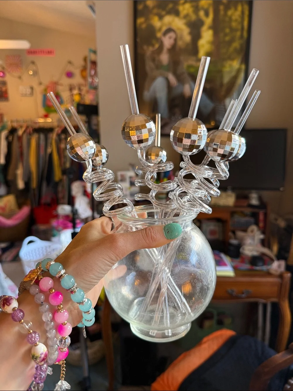 Disco Ball Clear Spiral Drink Stirrers Straws!!!